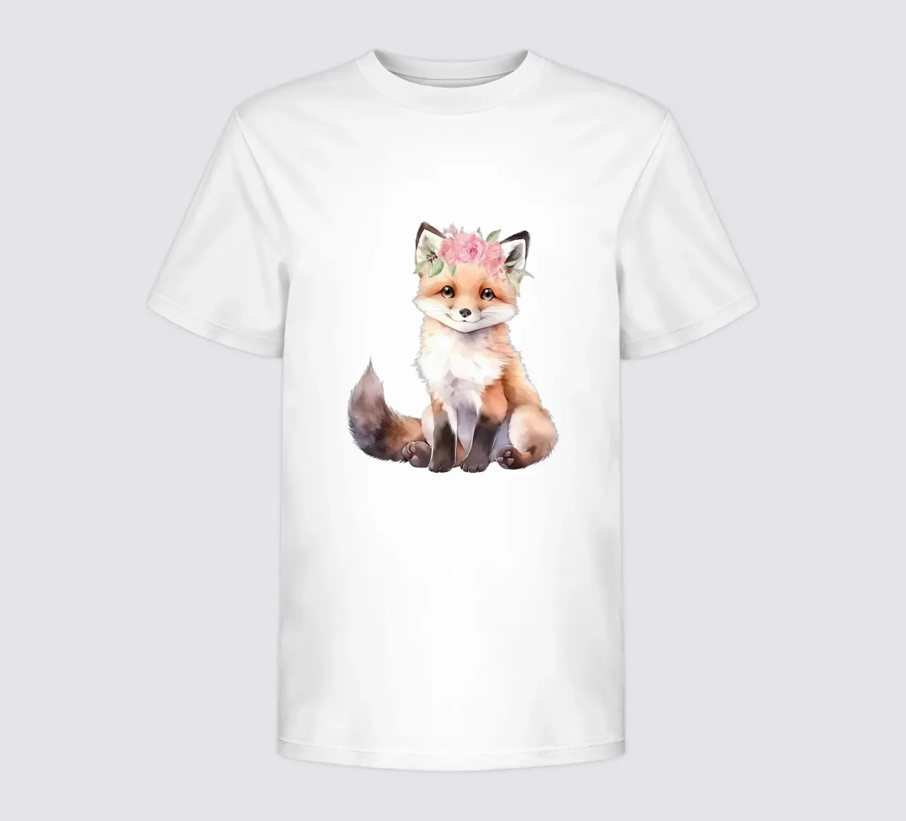 Simpatica volpe acquerellata con corona di fiori, stampa per l'asilo nido t-shirt bambini da Little Lila