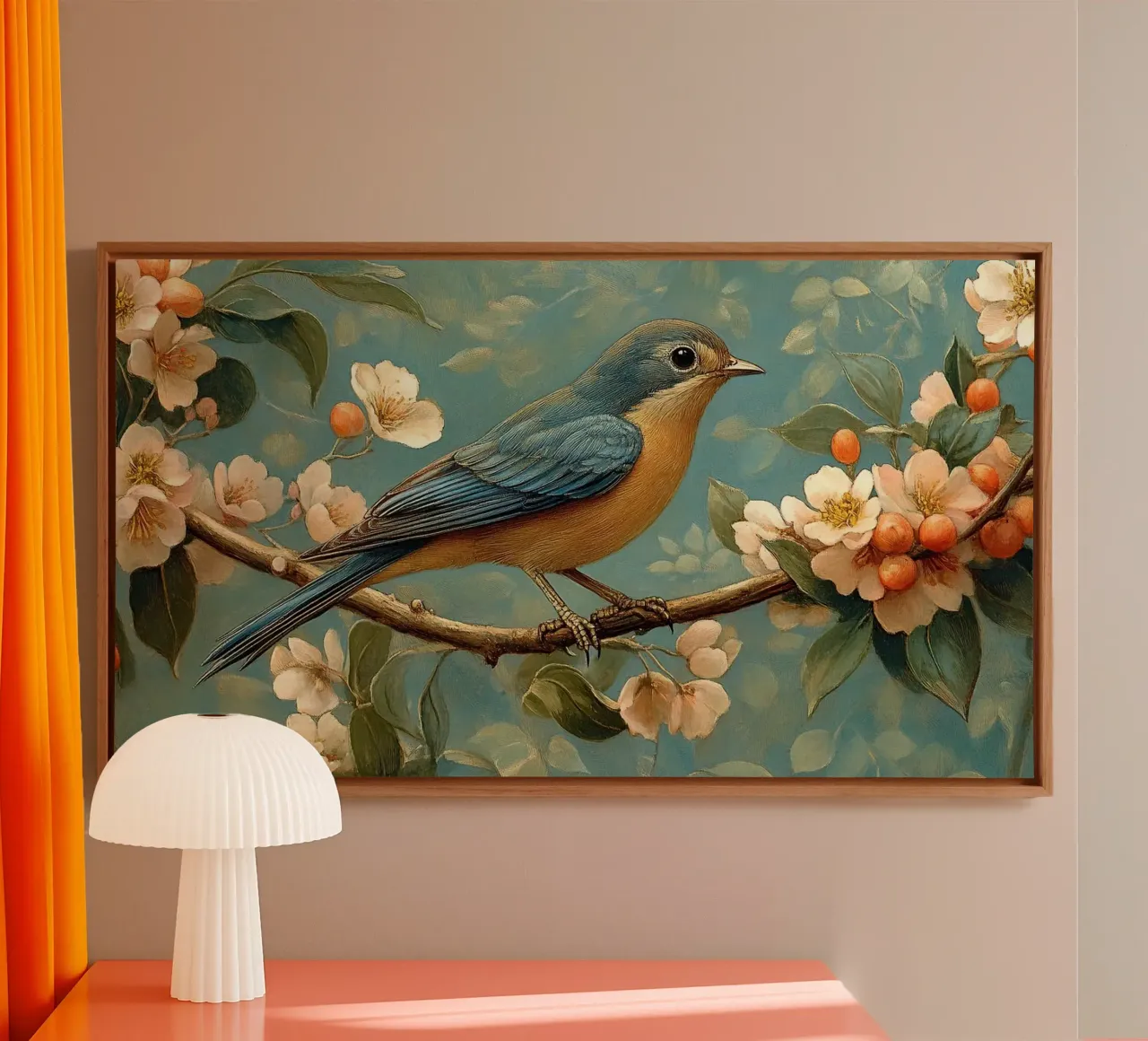 William Morris "Foliage and flapping wings" canvas with Floater frame by Botanical Art Studio