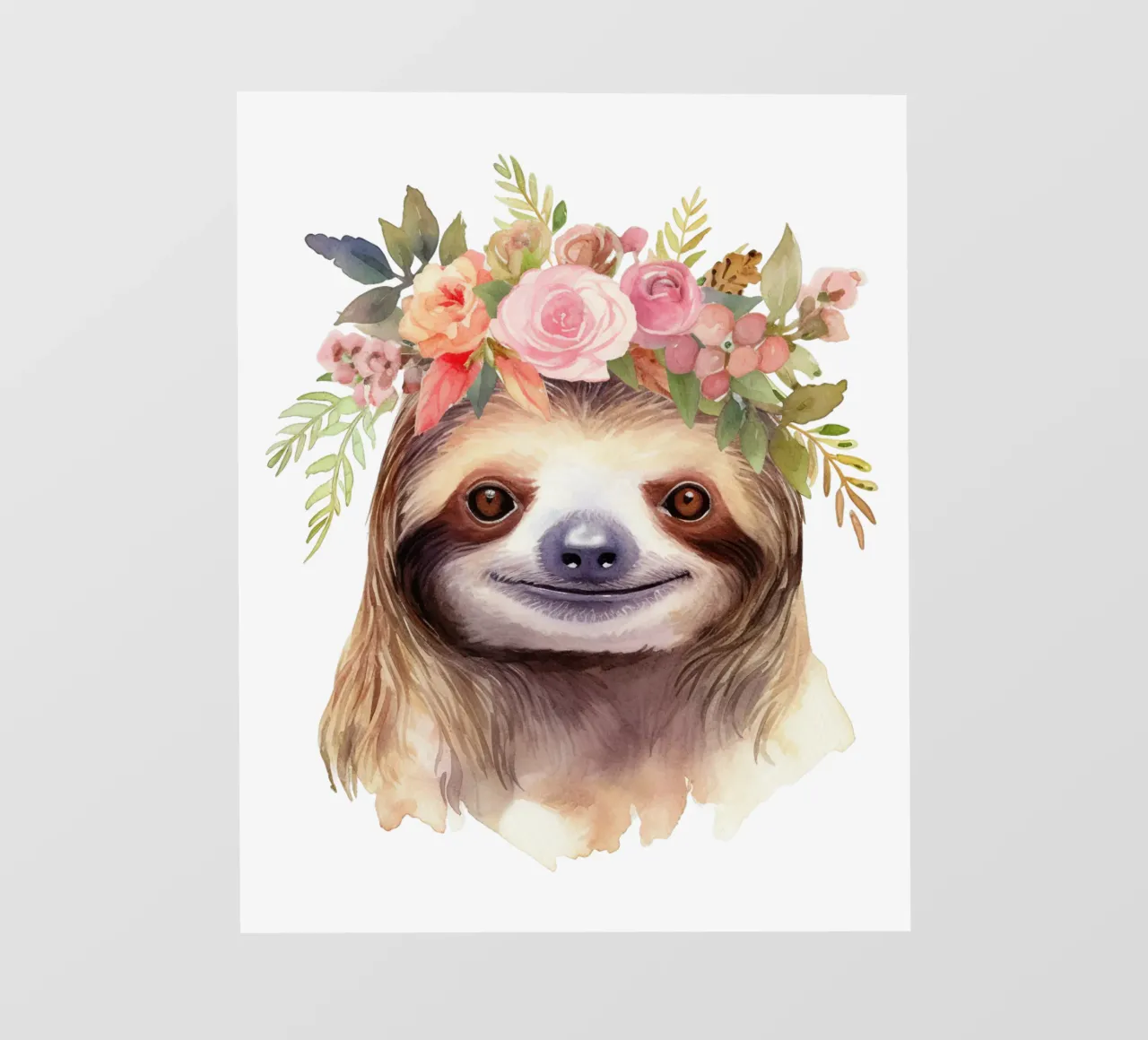 Cute Watercolour Sloth with Flower Crown, Nursery Kids Print backlit film by Little Lila