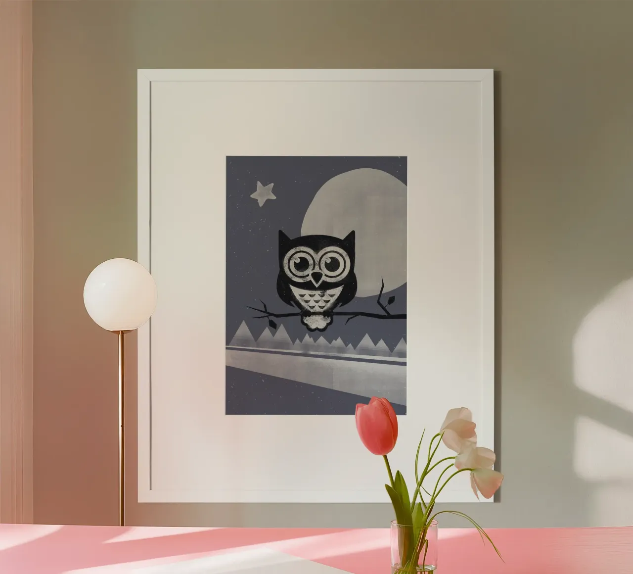 Winter Eule poster con telaio in legno da lazydaypaper