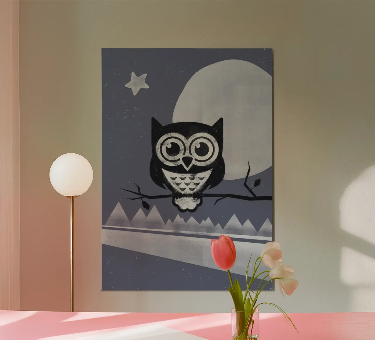 Winter Eule poster con telaio in legno da lazydaypaper
