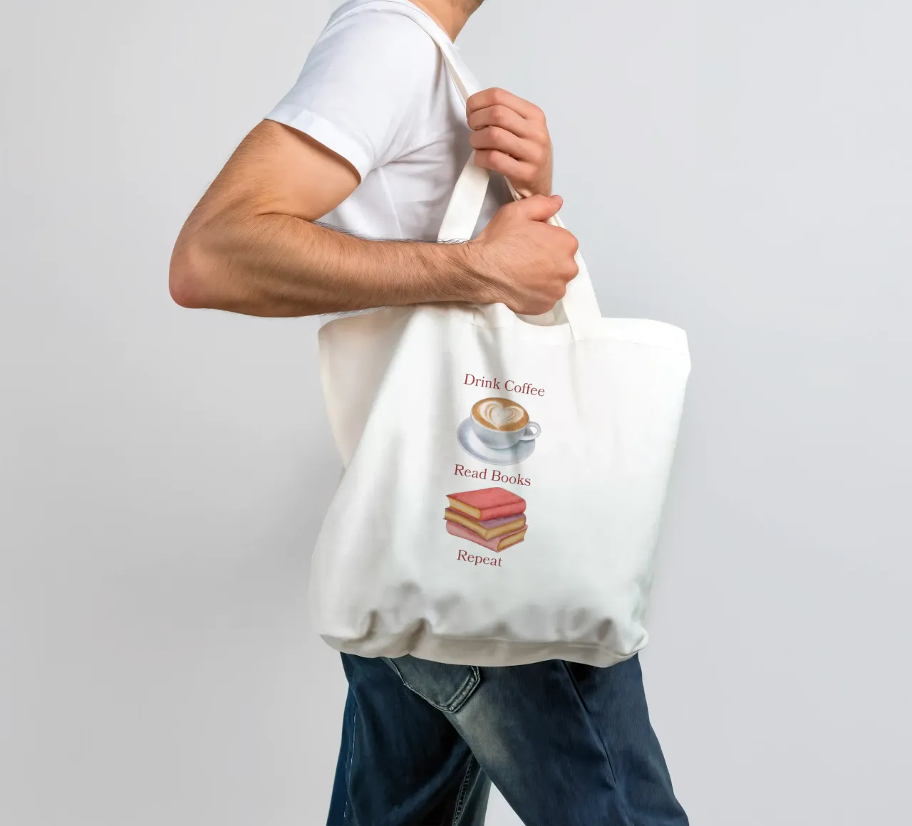 Drink Coffee Read Books Repeat borsa in juta da FABOArt