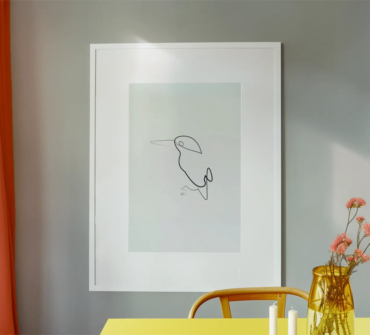 One Line Night Bird poster con telaio in alluminio da Quibe