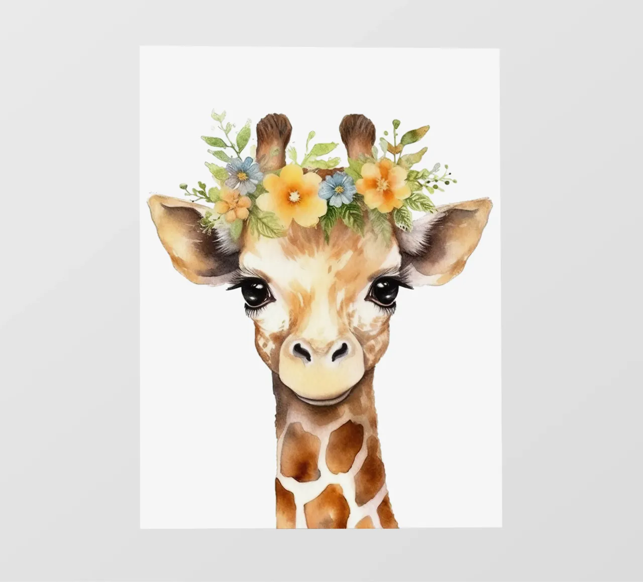 Stampa acquerello Giraffa, illustrazione per vivaio Corona di fiori telo in pvc da Little Lila