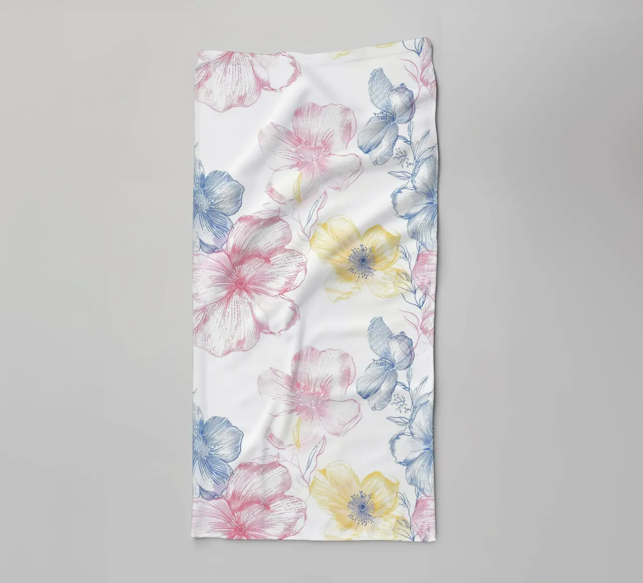 Pastel flowers lines drawing towel by Cat Grafic Design