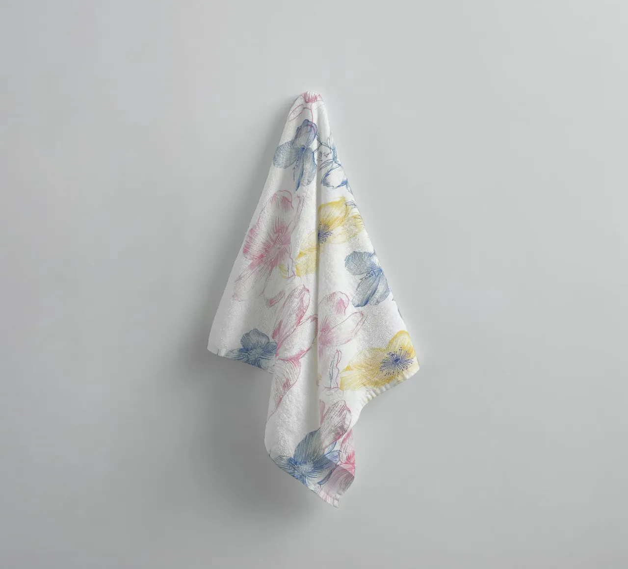Pastel flowers lines drawing towel by Cat Grafic Design