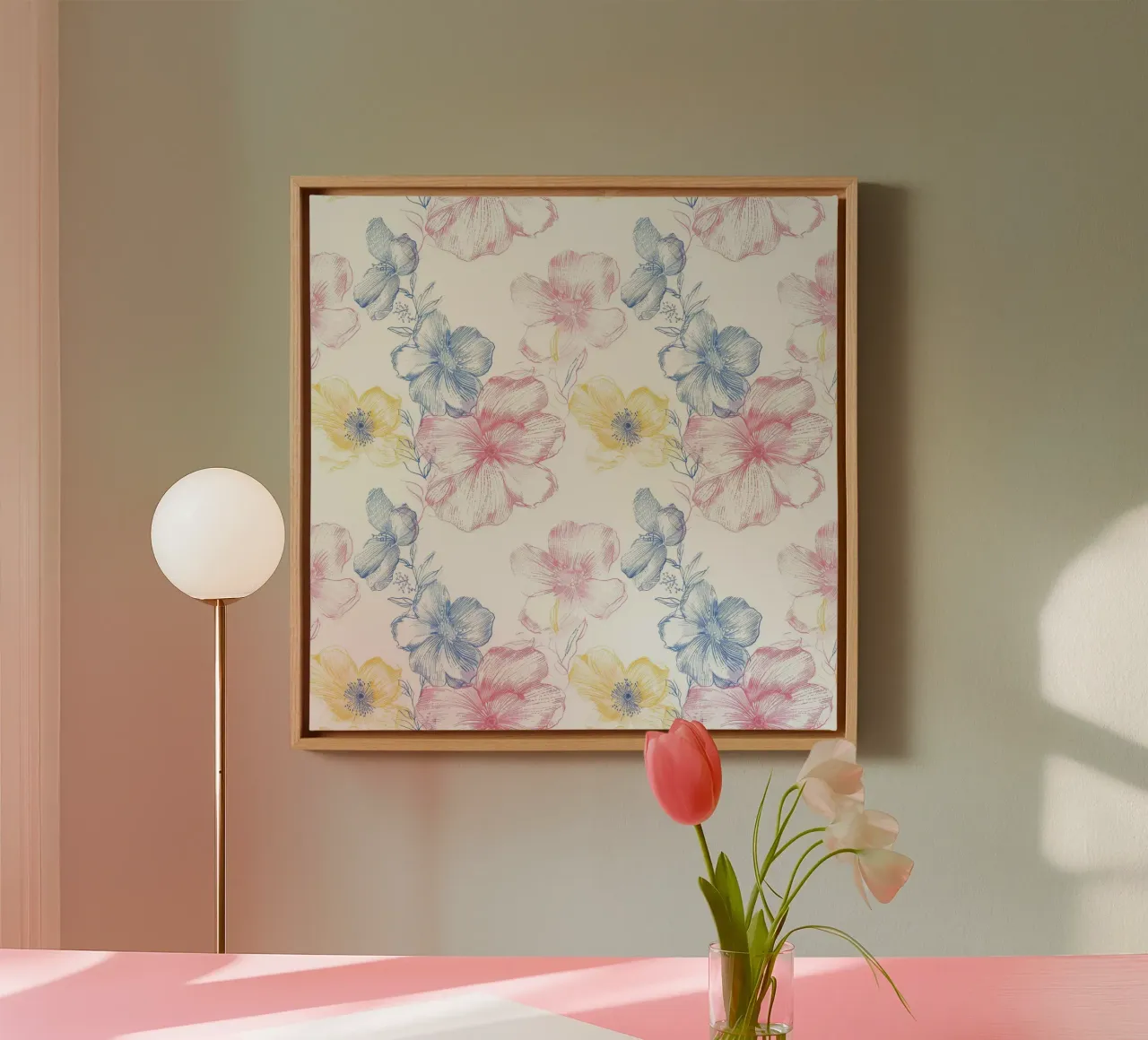 Linee di fiori pastello tela con Cornice a cassetta da Cat Grafic Design