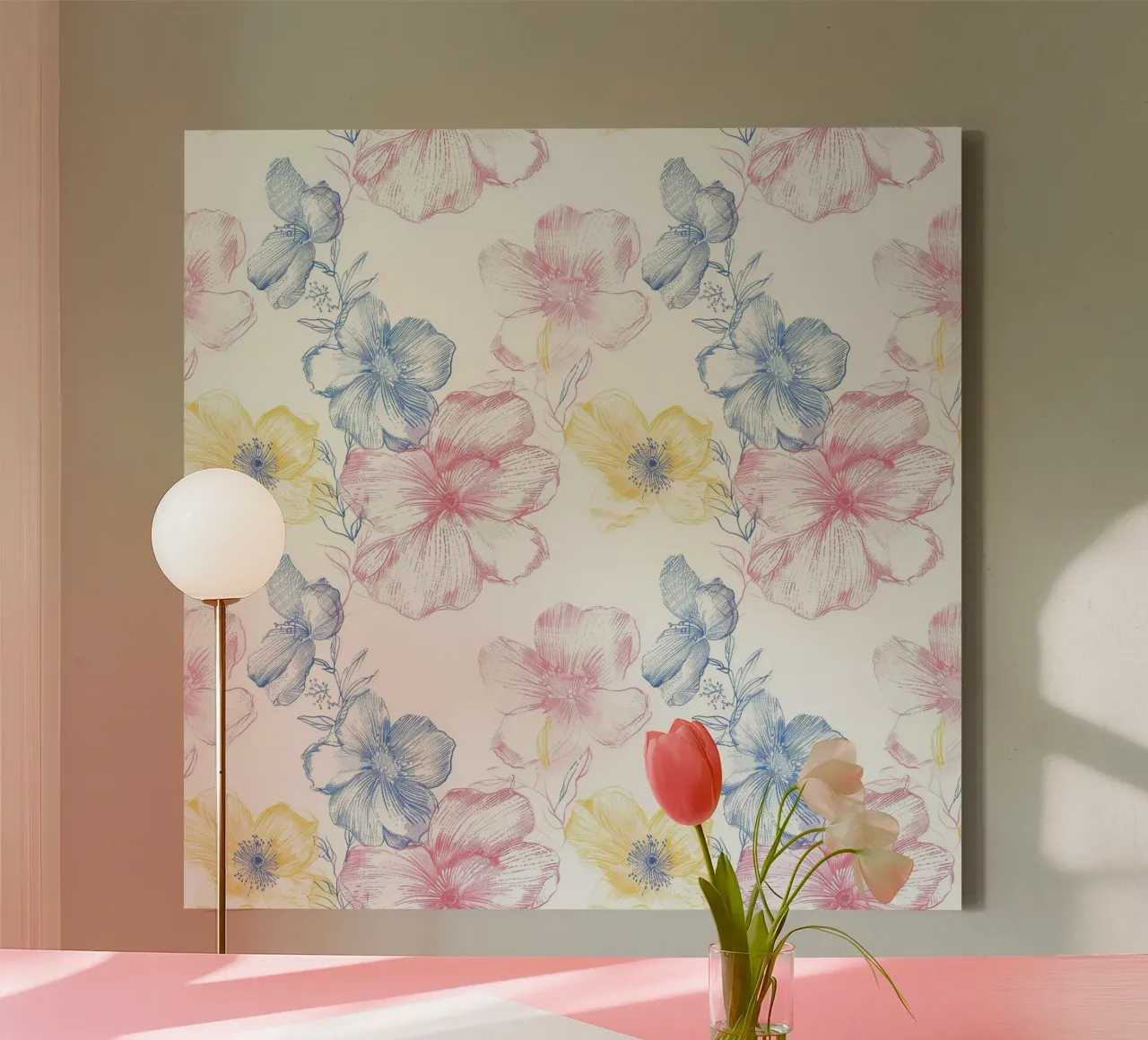 Linee di fiori pastello tela con Cornice a cassetta da Cat Grafic Design