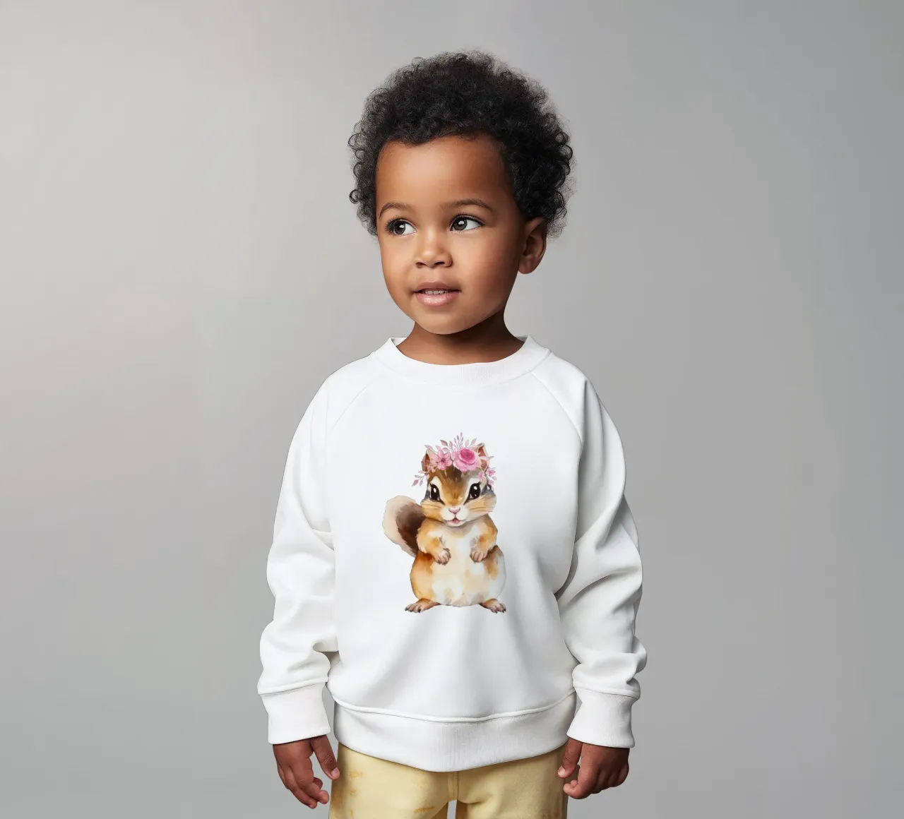 Simpatico scoiattolo acquerellato con corona di fiori, cameretta per bambini felpa neonato da Little Lila