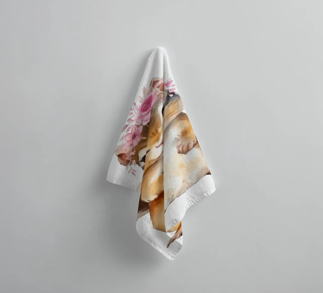 Simpatico scoiattolo acquerellato con corona di fiori, cameretta per bambini asciugamano da bagno da Little Lila