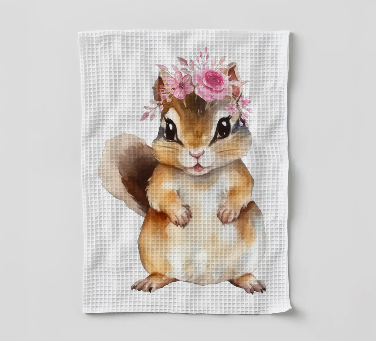 Mignon écureuil aquarelle avec couronne de fleurs, chambre d'enfant torchon de Little Lila
