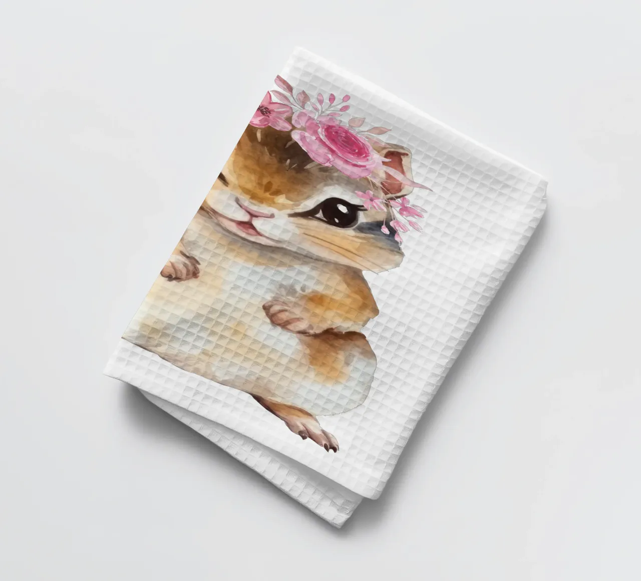 Mignon écureuil aquarelle avec couronne de fleurs, chambre d'enfant torchon de Little Lila
