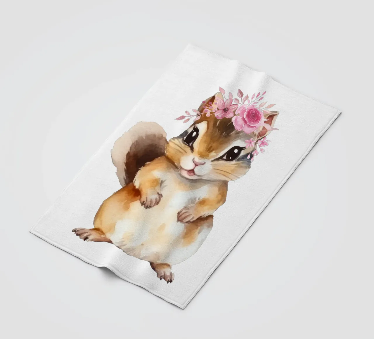 Simpatico scoiattolo acquerellato con corona di fiori, cameretta per bambini coperta in pile da Little Lila