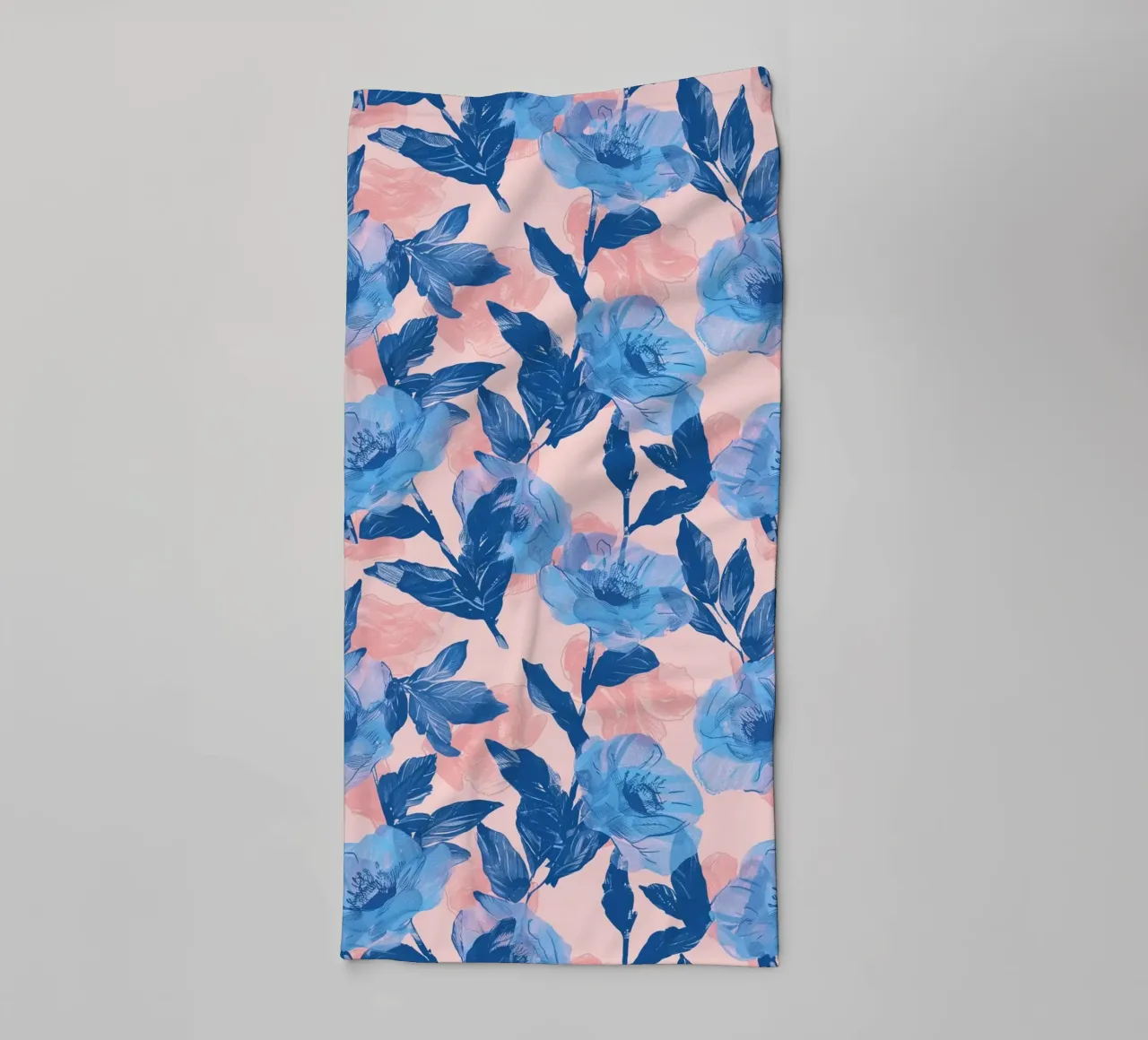 Blue floral print towel by Cat Grafic Design