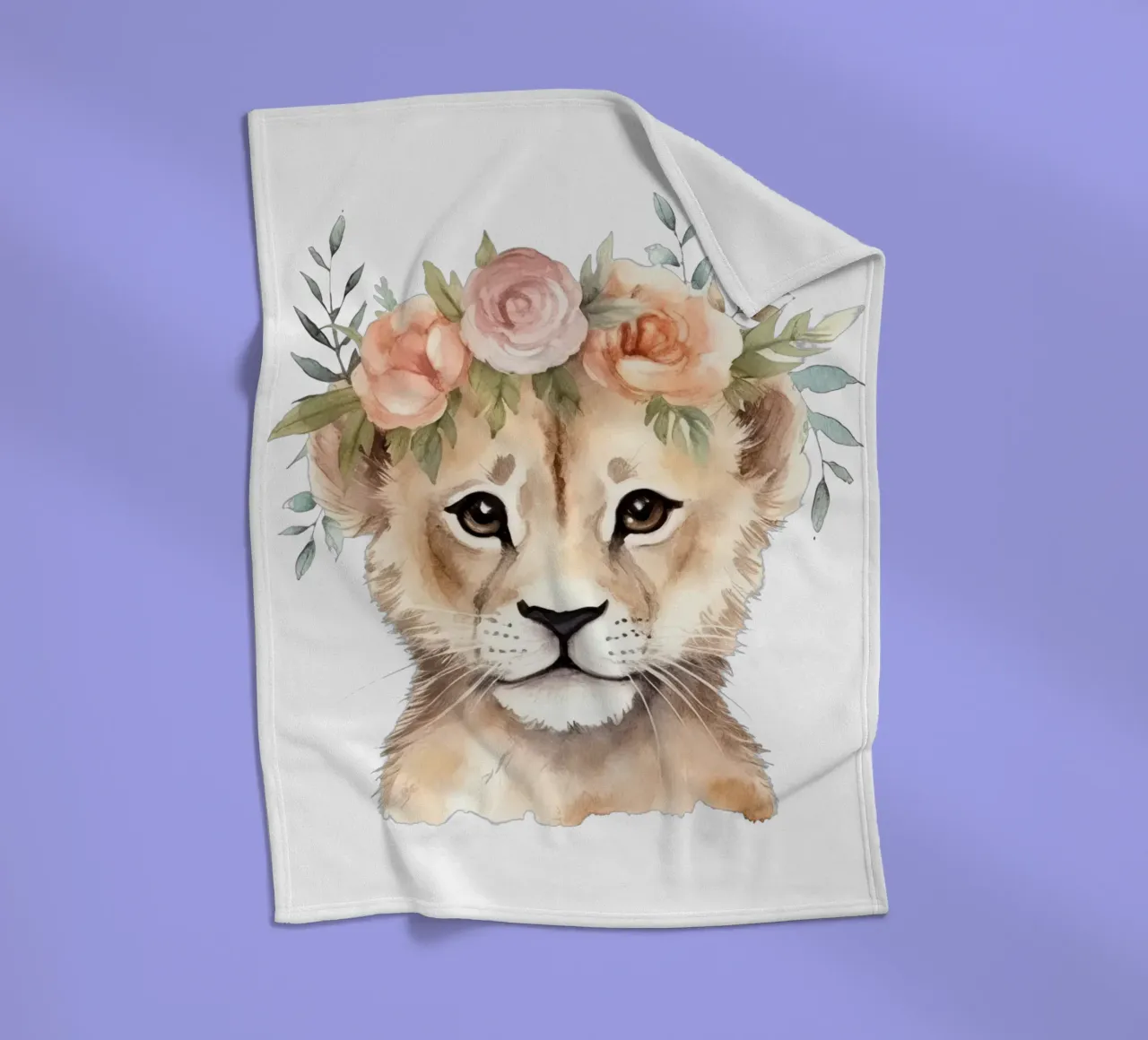 Schattig leeuwenwelpje aquarel illustratie met bloemenkroon fleecedeken van Little Lila