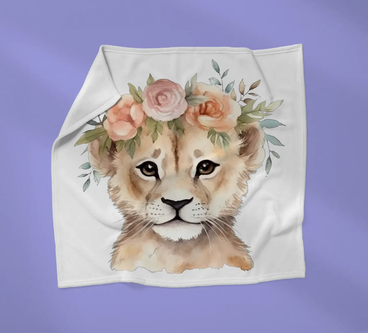 Schattig leeuwenwelpje aquarel illustratie met bloemenkroon fleecedeken van Little Lila