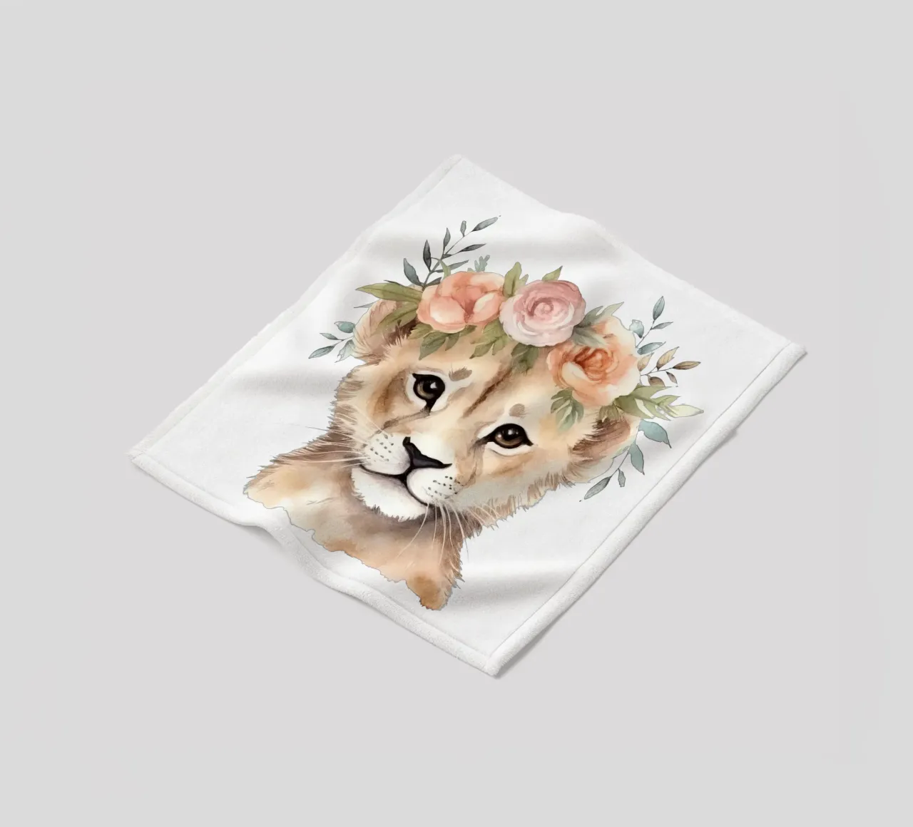 Schattig leeuwenwelpje aquarel illustratie met bloemenkroon fleecedeken van Little Lila