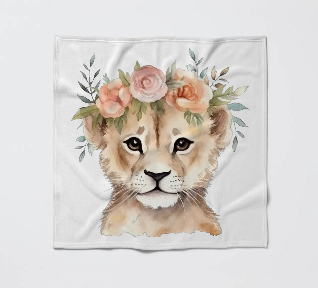 Schattig leeuwenwelpje aquarel illustratie met bloemenkroon fleecedeken van Little Lila