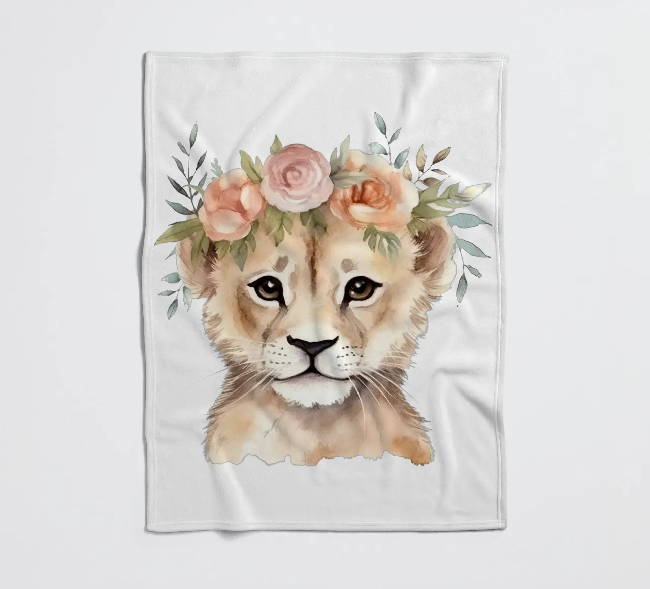 Schattig leeuwenwelpje aquarel illustratie met bloemenkroon fleecedeken van Little Lila