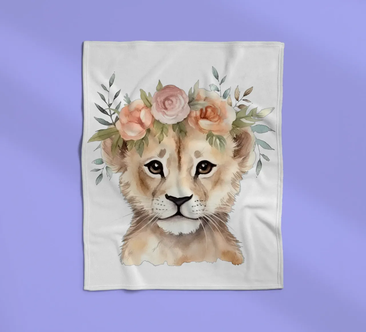 Schattig leeuwenwelpje aquarel illustratie met bloemenkroon fleecedeken van Little Lila