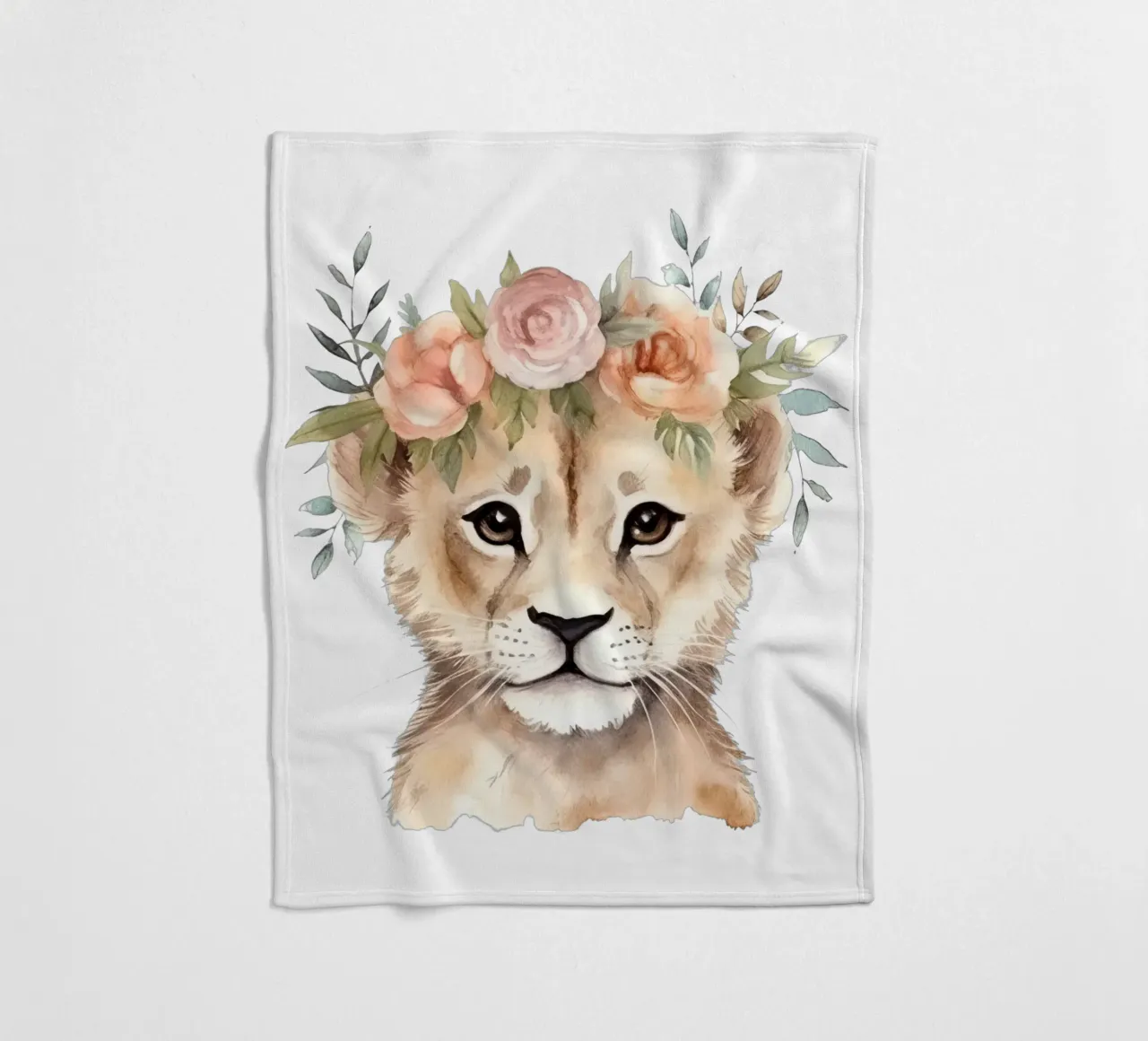 Schattig leeuwenwelpje aquarel illustratie met bloemenkroon fleecedeken van Little Lila