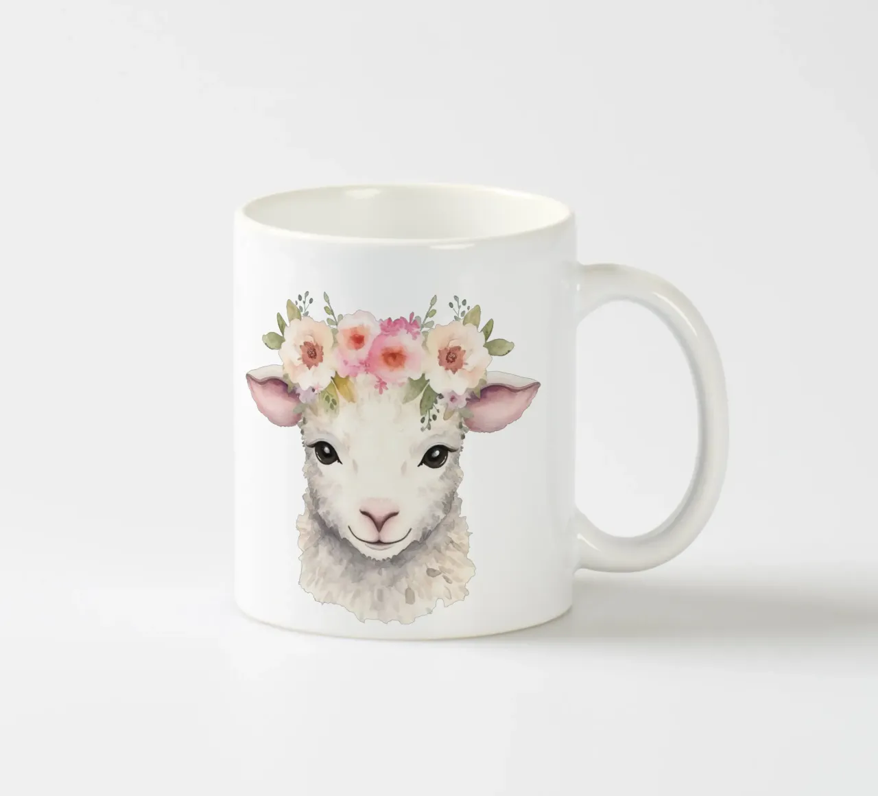Impression d'un animal mignon avec une couronne de fleurs, illustration d'un agneau mug en céramique de Little Lila