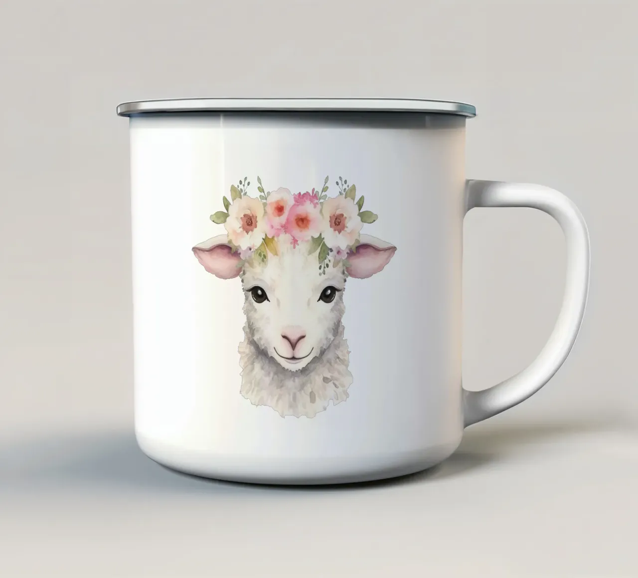 Stampa animale carino con corona di fiori, illustrazione di agnello tazza in smalto da Little Lila