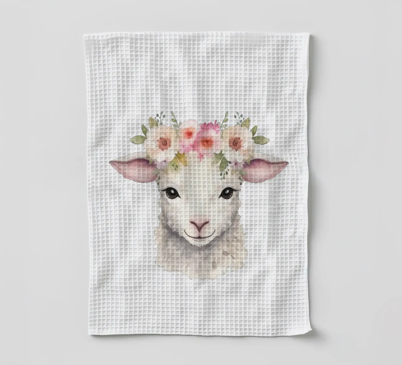 Impression d'un animal mignon avec une couronne de fleurs, illustration d'un agneau torchon de Little Lila