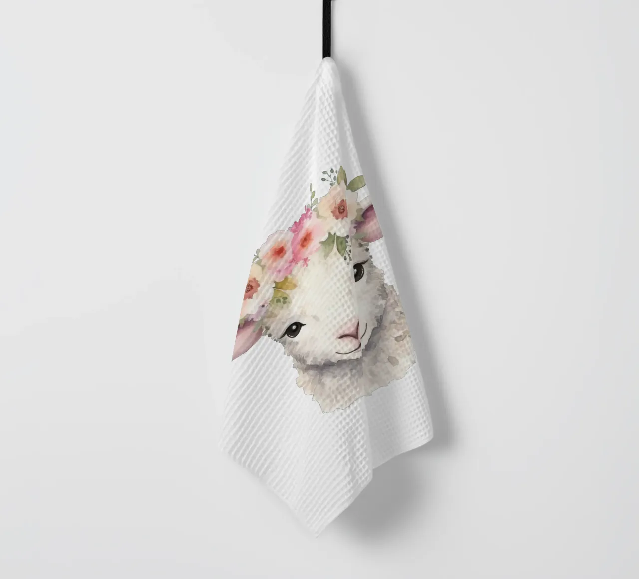 Impression d'un animal mignon avec une couronne de fleurs, illustration d'un agneau torchon de Little Lila