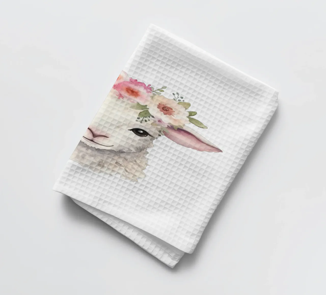Impression d'un animal mignon avec une couronne de fleurs, illustration d'un agneau torchon de Little Lila