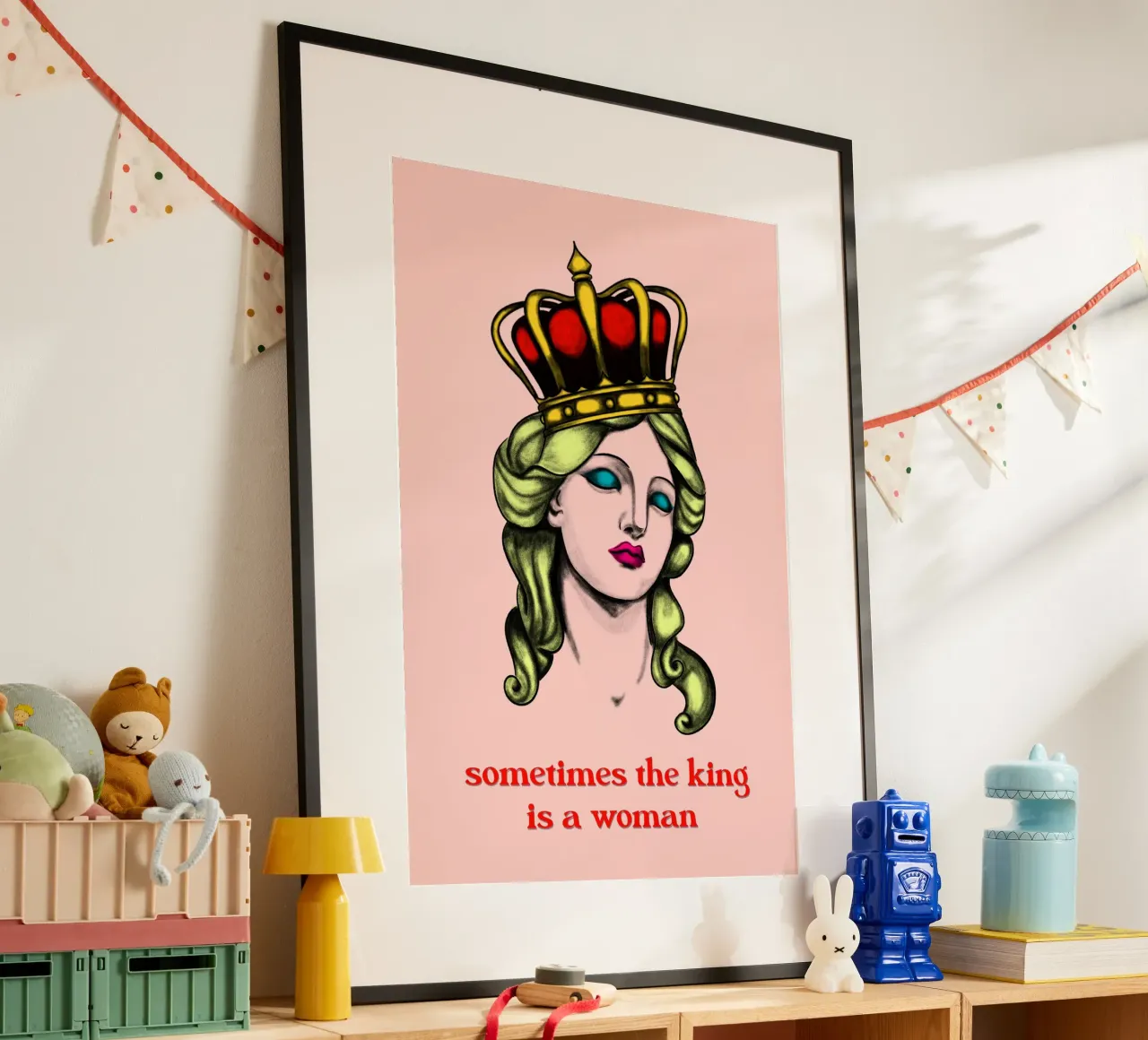 WOMAN KING poster with wooden frame by LAUSEMIA DESIGN STUDIO