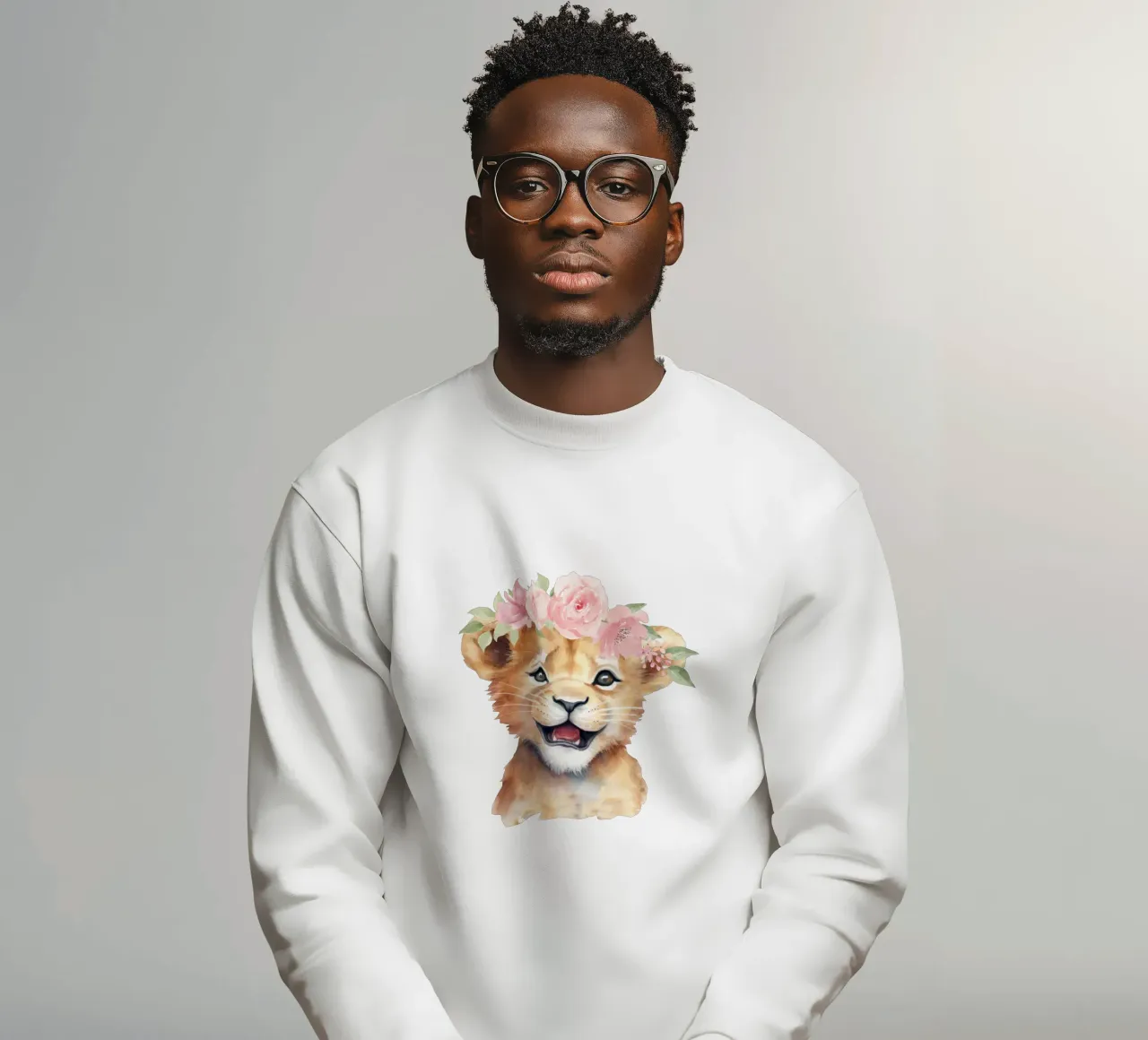 Schattige Leeuwenwelpje Print met Bloemenkroon Schattige Kinderkamer Print sweatshirt van Little Lila