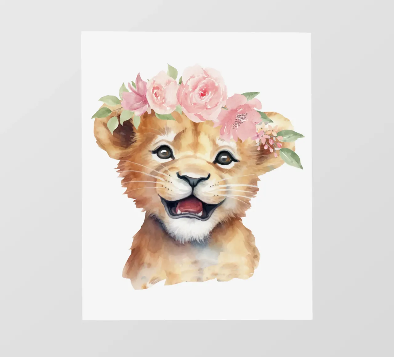 Schattige Leeuwenwelpje Print met Bloemenkroon Schattige Kinderkamer Print pvc-zeil van Little Lila