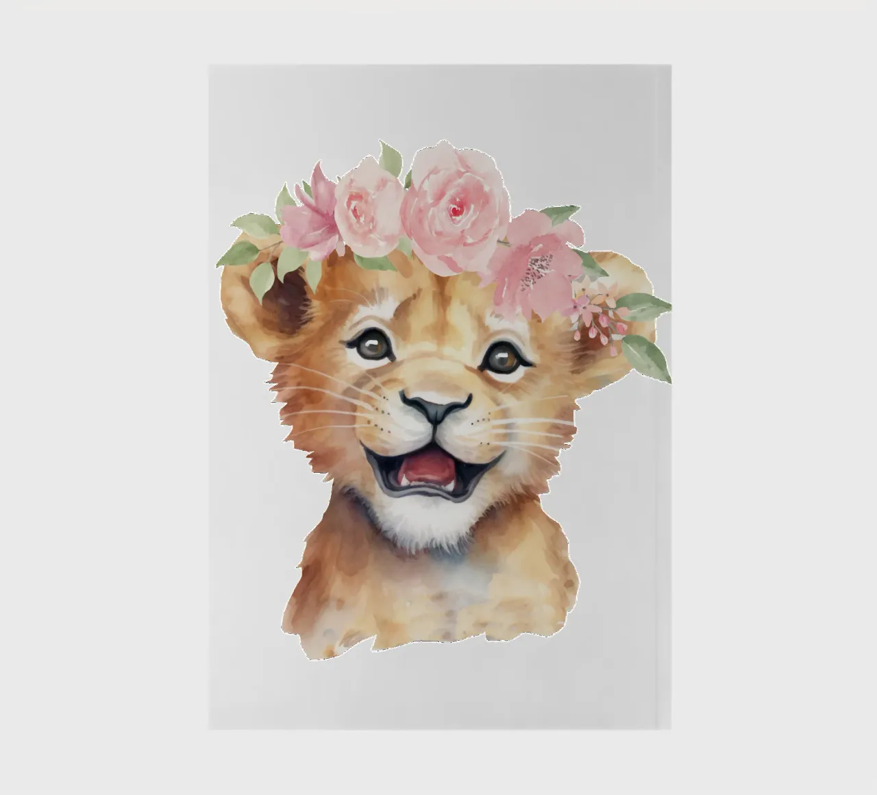 Cute Lion Cub Print with Flower Crown Adorable Nursery Print notebook by Little Lila