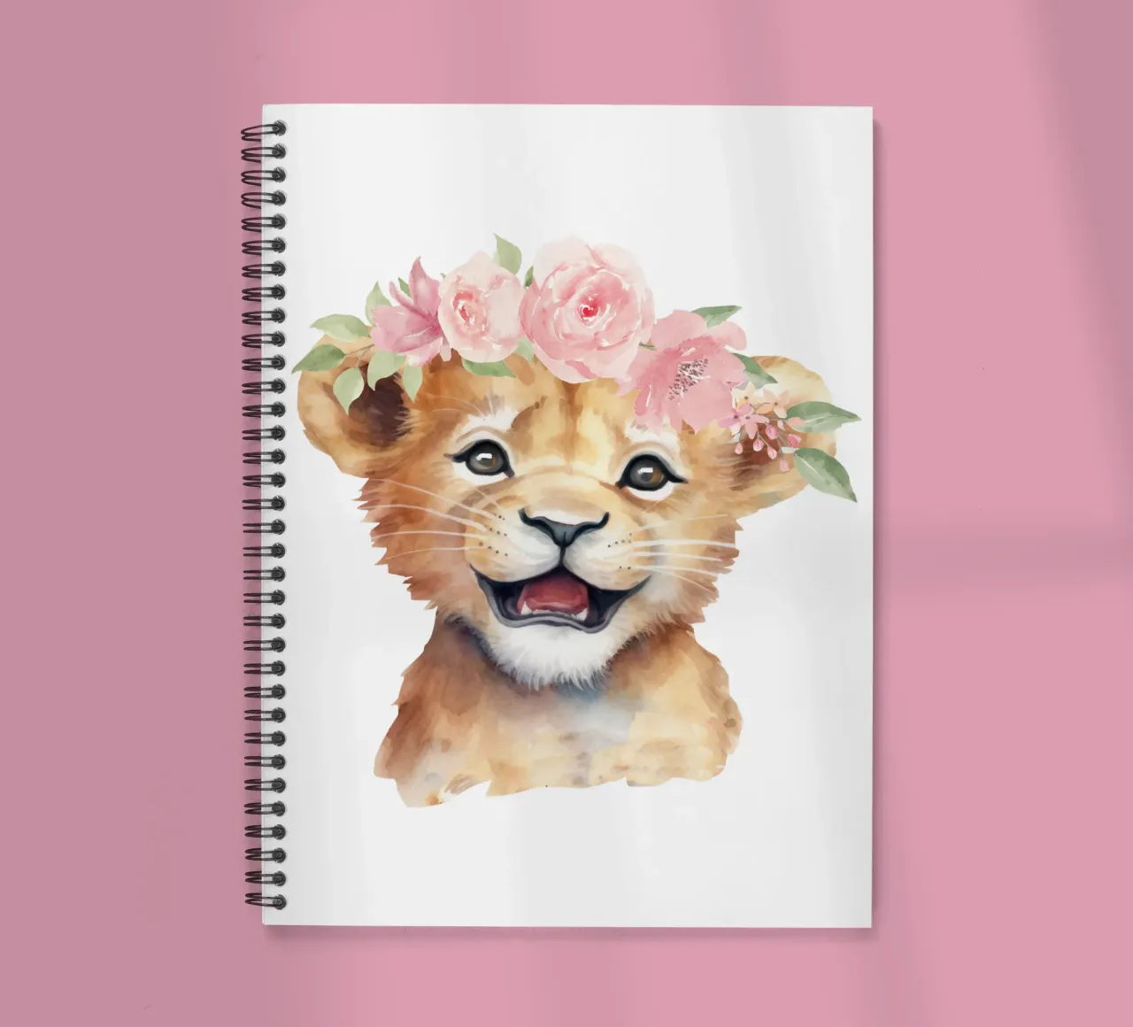 Cute Lion Cub Print with Flower Crown Adorable Nursery Print spiral notebook by Little Lila