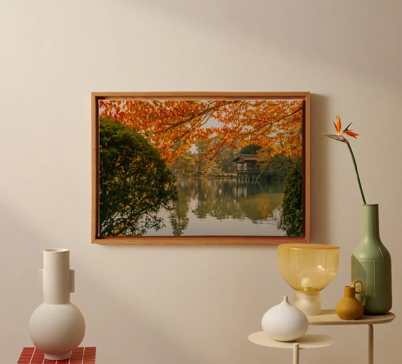 Laghetto giapponese d'autunno a Kanazawa tela con Cornice a cassetta da Marcel Bisig
