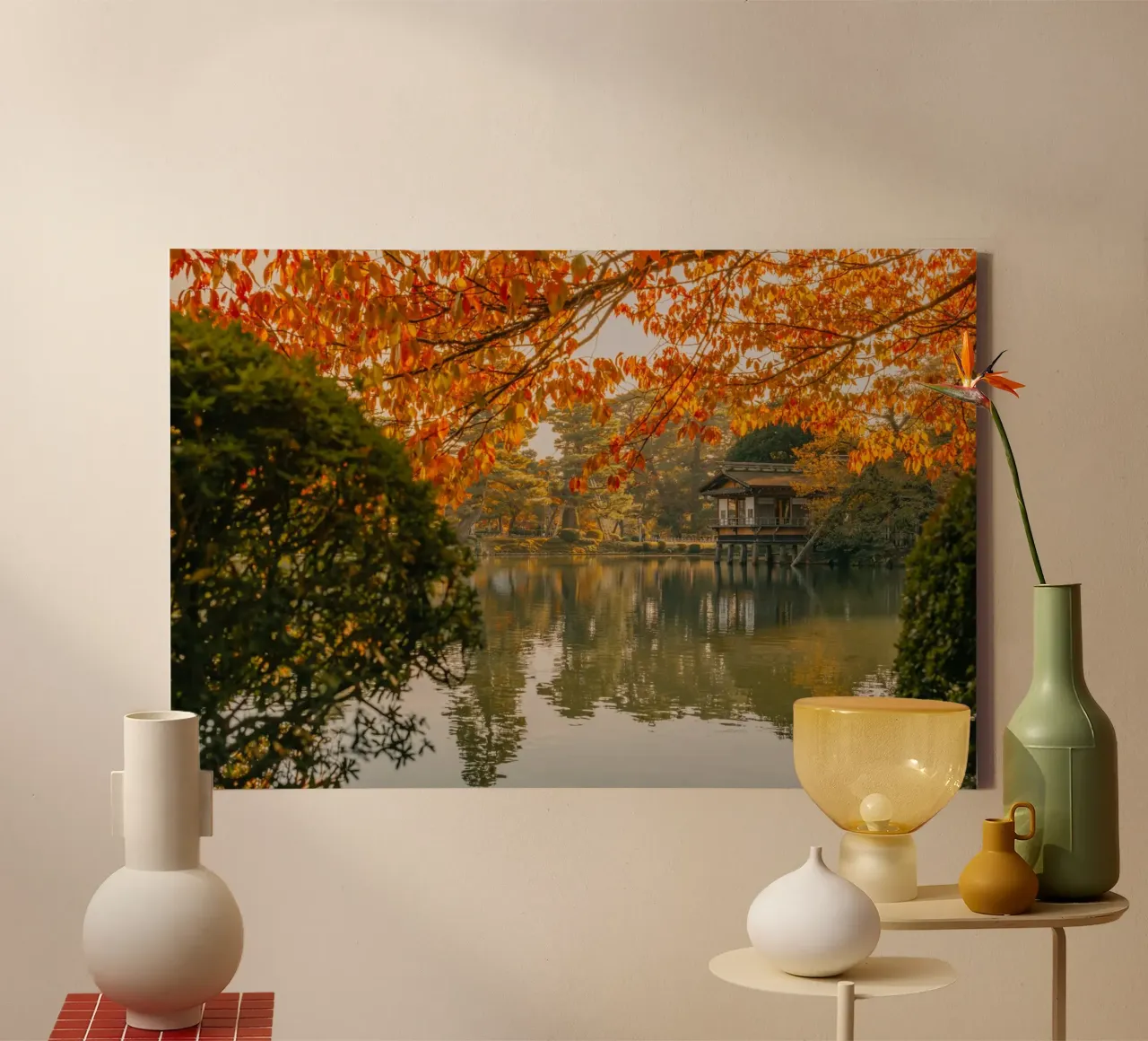 Laghetto giapponese d'autunno a Kanazawa tela con Cornice a cassetta da Marcel Bisig