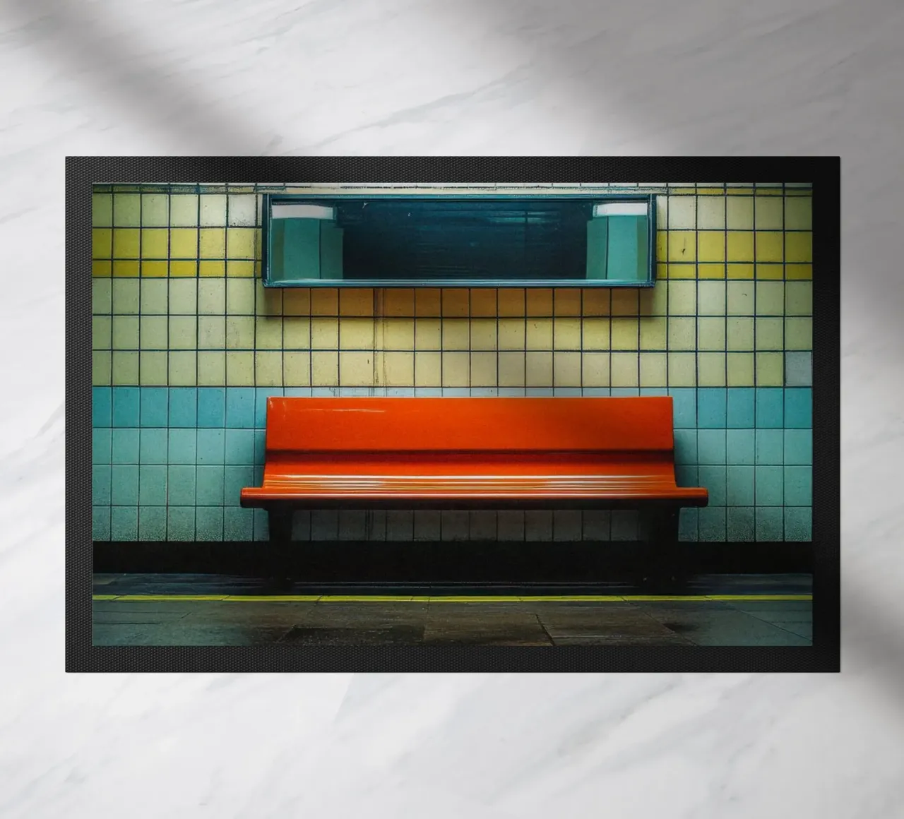The simplicity of a red bench - London doormat by By Night