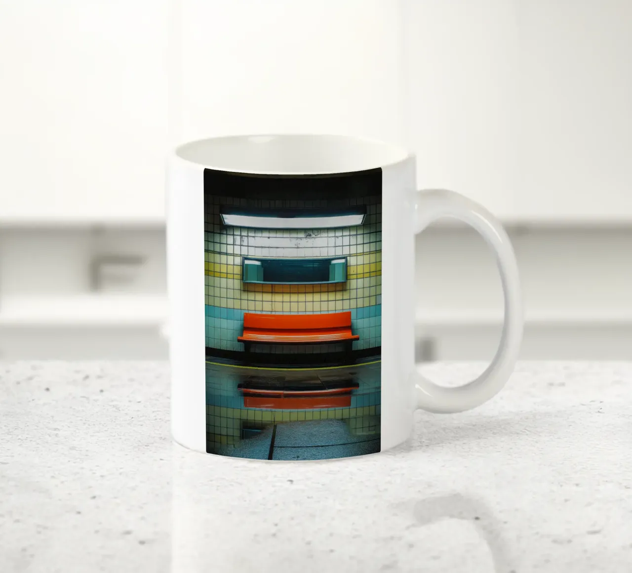 The simplicity of a red bench - London ceramic mug by By Night