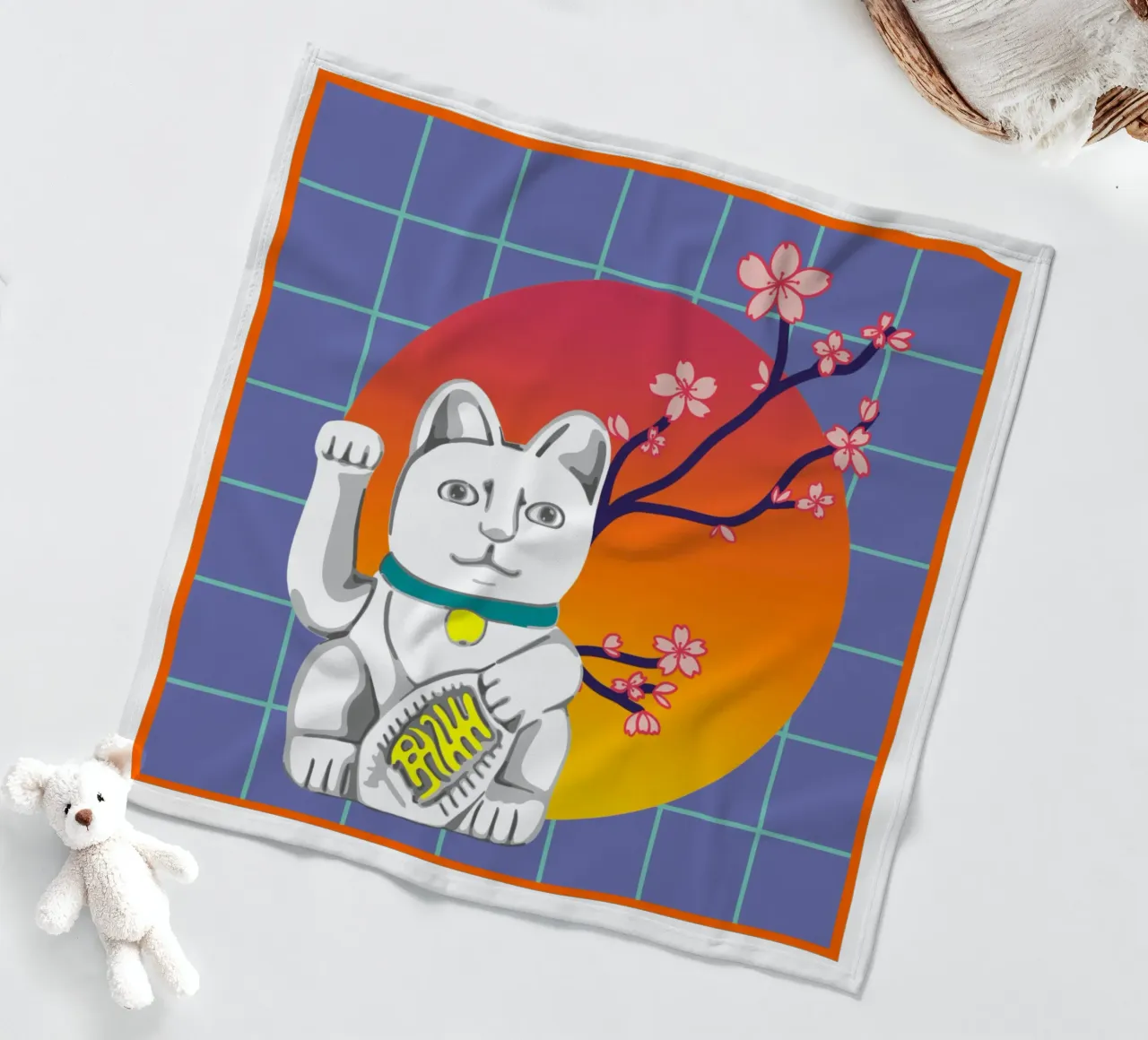 MANEKI NEKO fleece blanket by LAUSEMIA DESIGN STUDIO