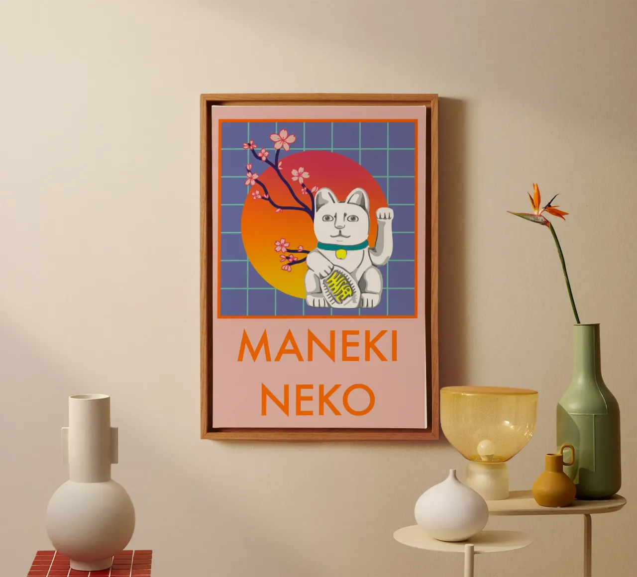 MANEKI NEKO tela con Cornice a cassetta da LAUSEMIA DESIGN STUDIO