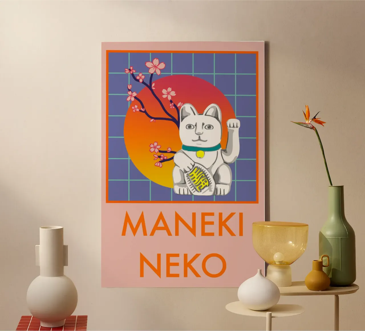 MANEKI NEKO tela con Cornice a cassetta da LAUSEMIA DESIGN STUDIO