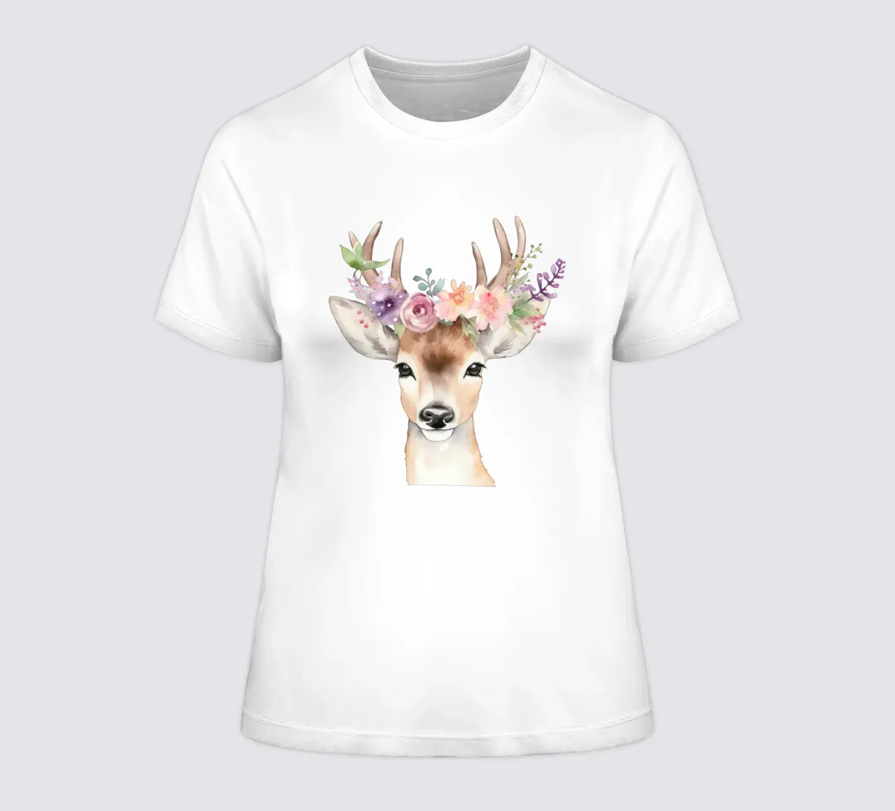 Adorable ilustración de ciervo con corona de flores, Arte para habitación infantil camiseta de mujer de Little Lila