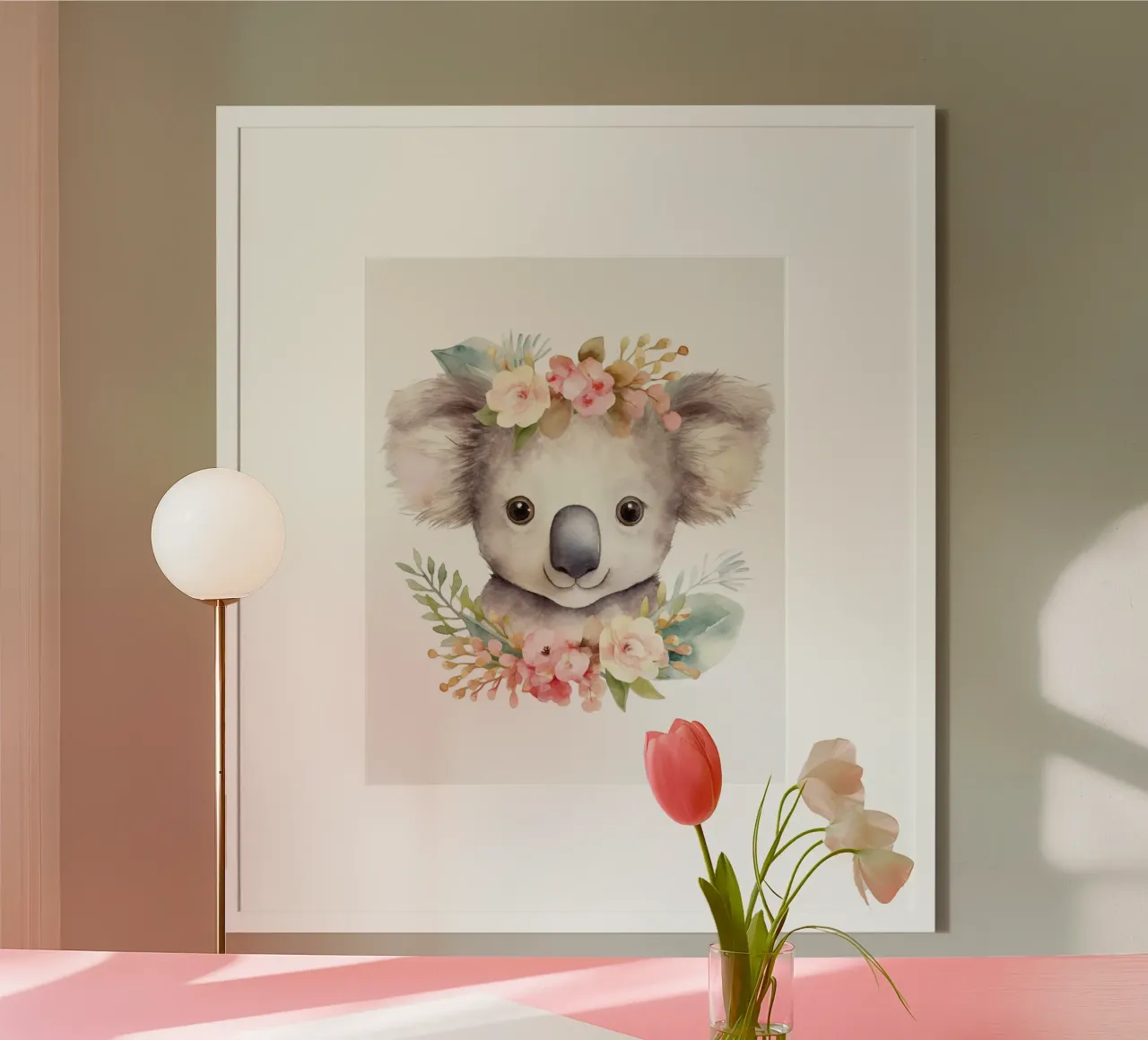Stampa Koala, poster australiano, arte del Koala e della corona di fiori poster con telaio in alluminio da Little Lila