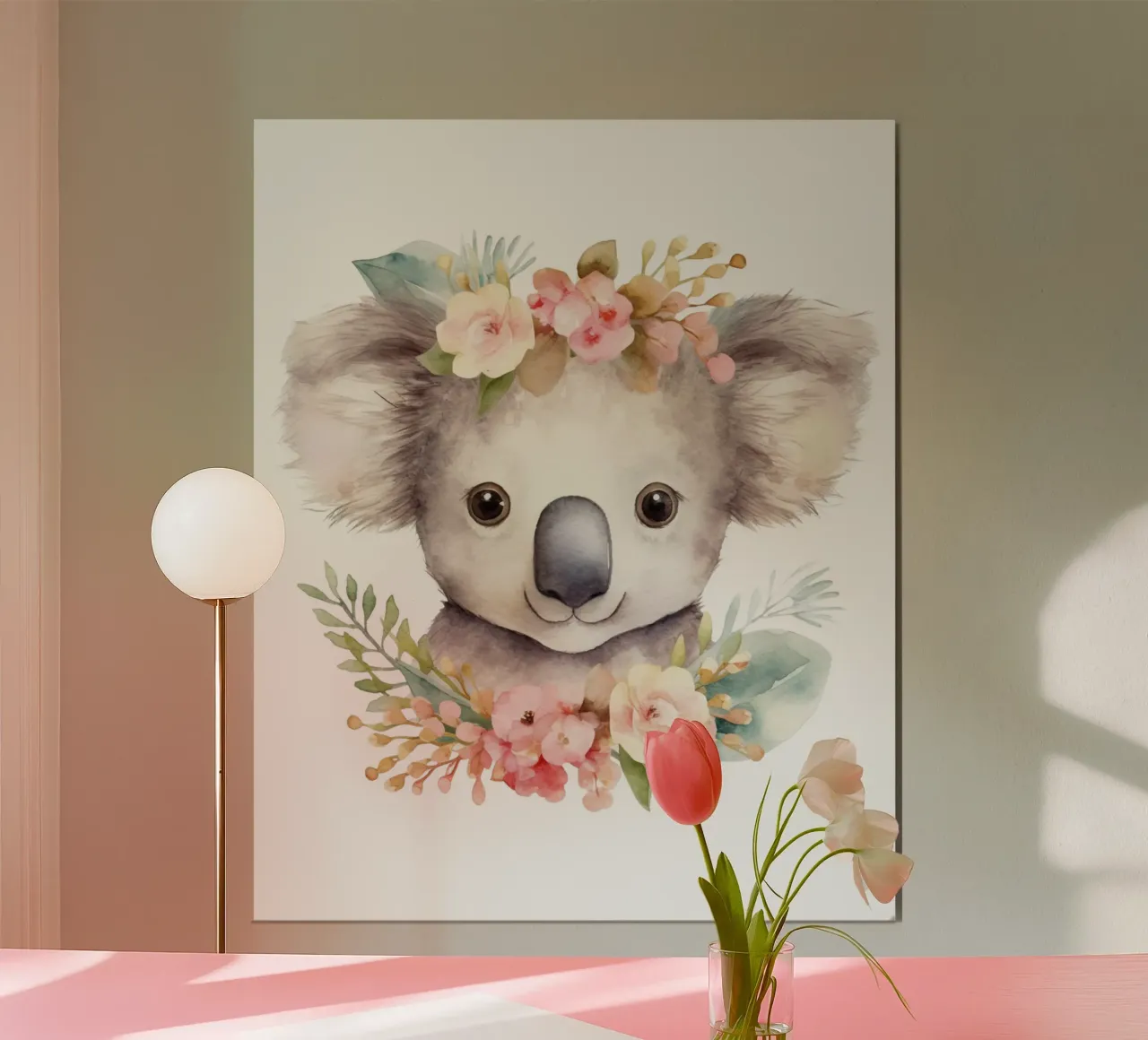 Stampa Koala, poster australiano, arte del Koala e della corona di fiori poster con telaio in alluminio da Little Lila