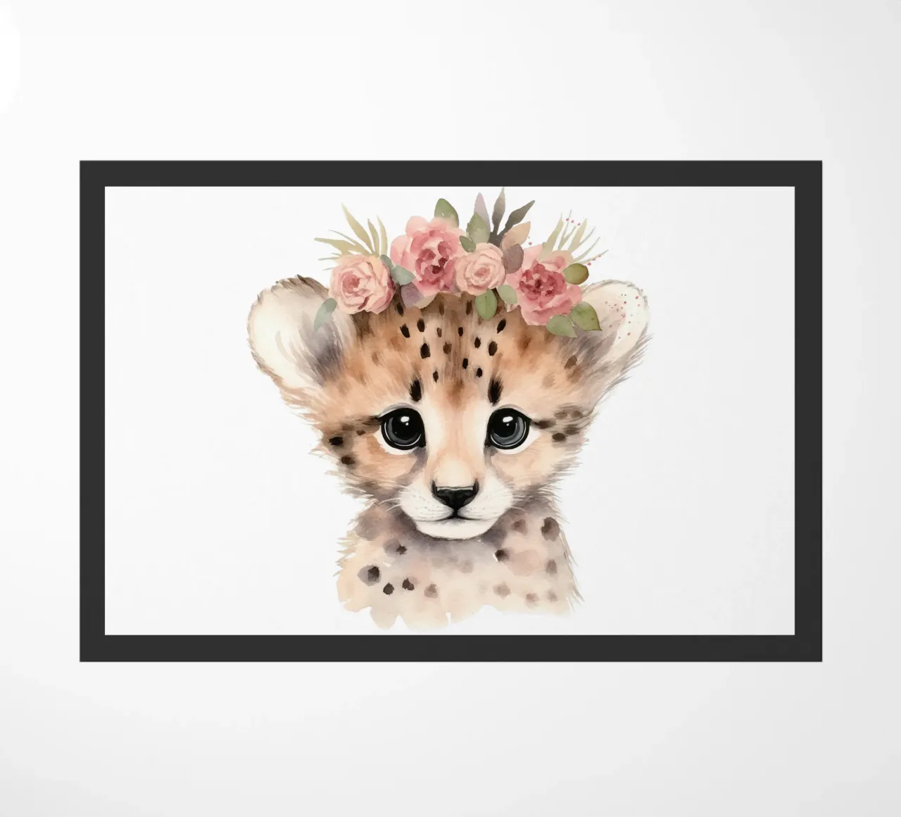 Cucciolo di ghepardo all'acquerello, stampa animale da vivaio, poster floreale zerbino da Little Lila