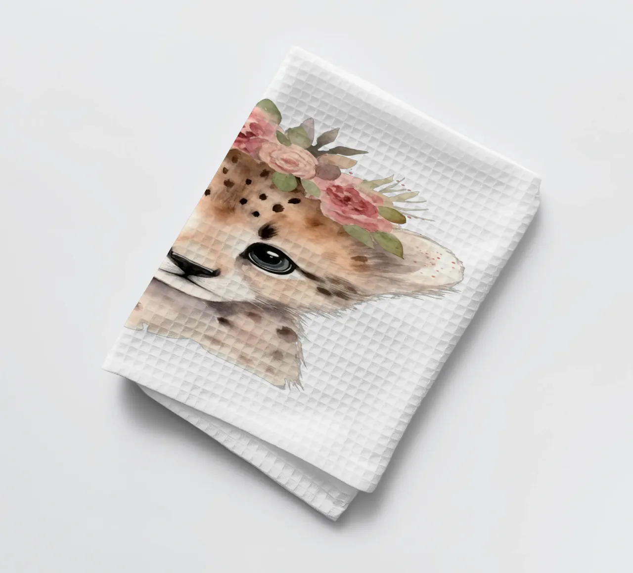 Cucciolo di ghepardo all'acquerello, stampa animale da vivaio, poster floreale canovaccio da cucina da Little Lila