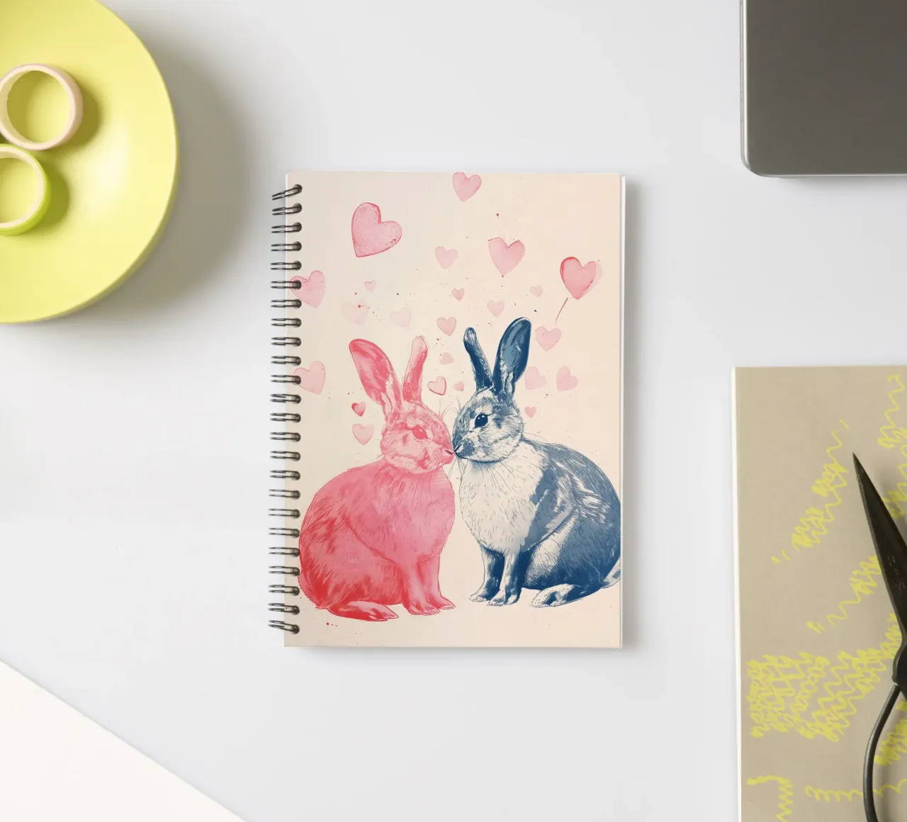 Rabbit love print spiral notebook by Cat Grafic Design