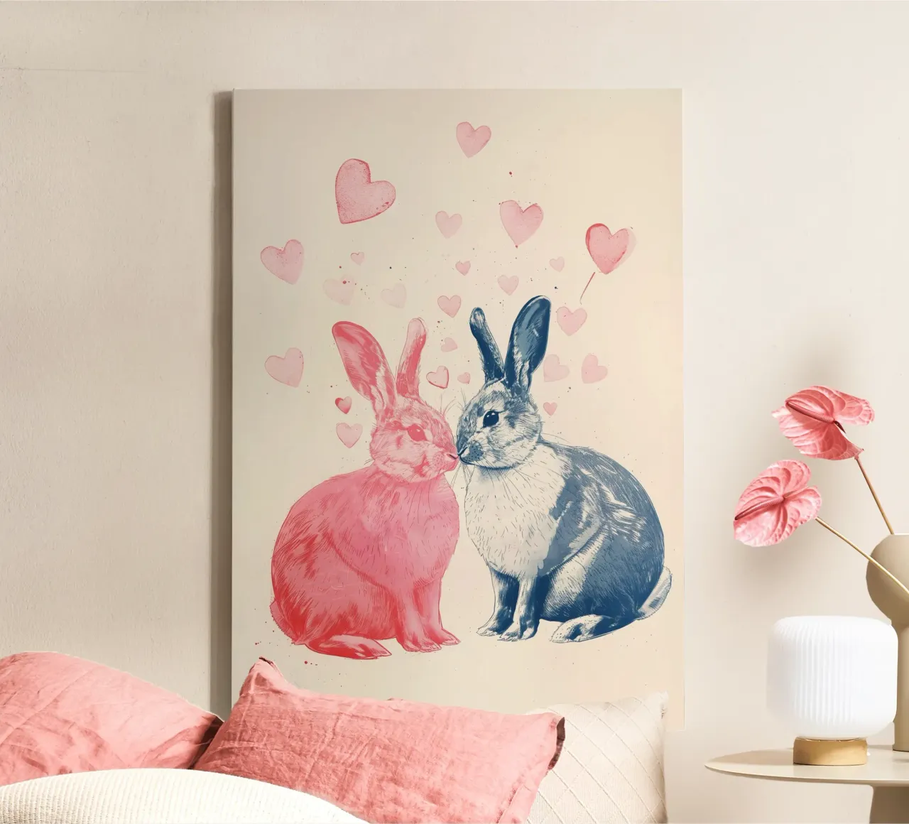 Hasen Liebe Print Leinwand mit Schattenfugenrahmen von Cat Grafic Design