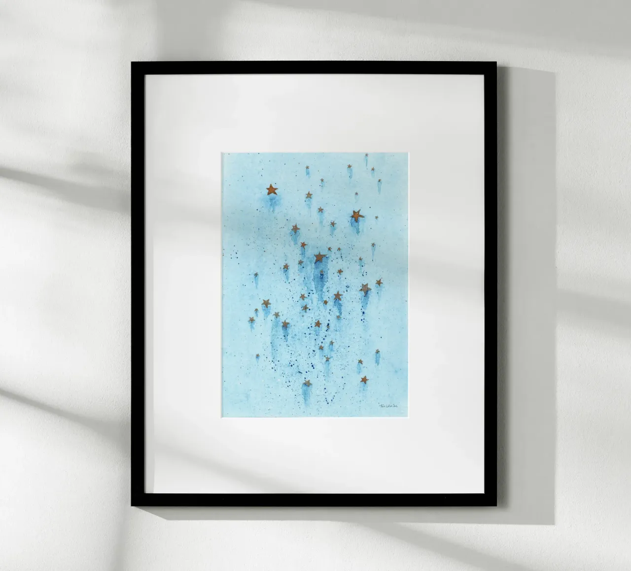 Stelle blu e oro Illustrazione ad acquerello poster con telaio in alluminio da This Wild Soul - Illustration